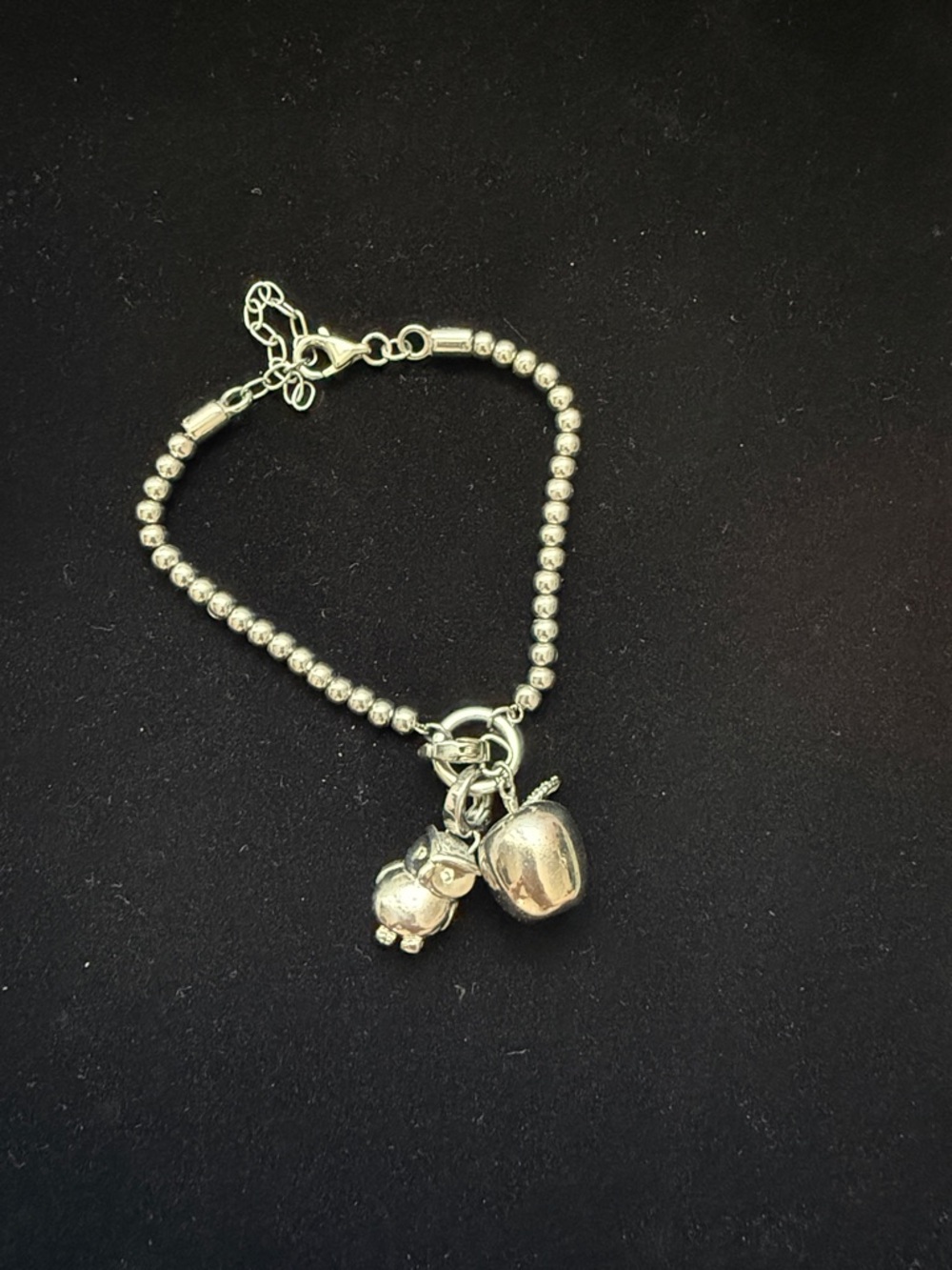 Fossil Silver Beaded Charm Bracelet with Apple and Owl Charms